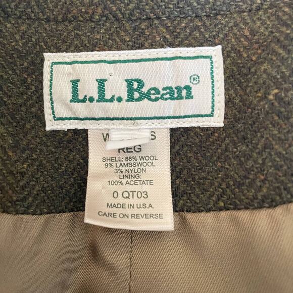 L.L. Bean Olive Green 3 Buttons Herringbone Pattern L/S Blazer Jacket - Size12 - Picture 7 of 7